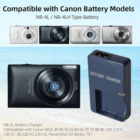 NB-4L CB-2LV Battery Charger Compatible with Canon IXUS | 100 HS, 300 HS, 310 HS, PowerShot SD1000, SD1100 IS, SD1400 IS, SD200, SD300, SD450, SD600, SD750, SD780 IS, SD960 IS in Kuwait