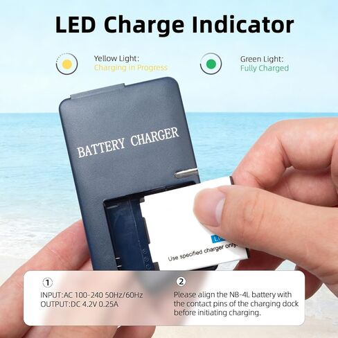 NB-4L CB-2LV Battery Charger Compatible with Canon IXUS | 100 HS, 300 HS, 310 HS, PowerShot SD1000, SD1100 IS, SD1400 IS, SD200, SD300, SD450, SD600, SD750, SD780 IS, SD960 IS in Kuwait