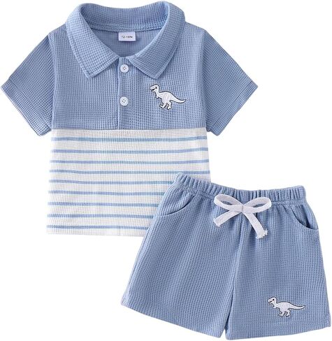 Toddler Baby Boy Clothes Summer Outfits Short Sleeve Striped Collared Shirt Shorts Kids Casual 2 Piece Set 1-5 Years in Saudi Arabia