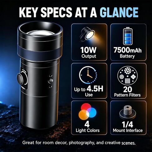 Photography Spotlight Projection Light, Creative Content Lighting System with 20 Magnetic Zoom Control Multi Color Effects Rechargeable Power for Photo Video Studio Production in Saudi Arabia