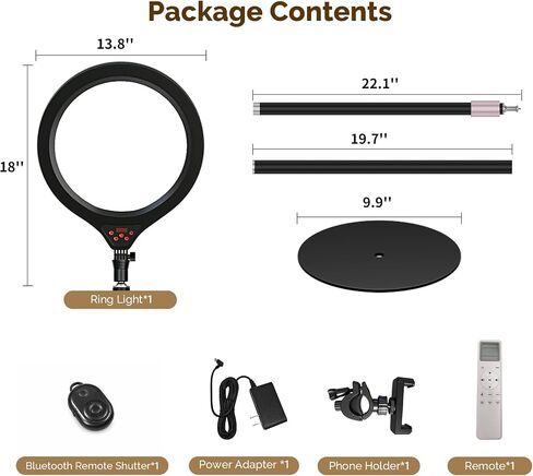 14" Full Screen Ring Light with Adjustable Stand, Studio LED Ring Light with Phone Holder & 58" Stand, Selfie Light with Remote for Video Photography, TikTok, YouTube, Live Stream in Saudi Arabia