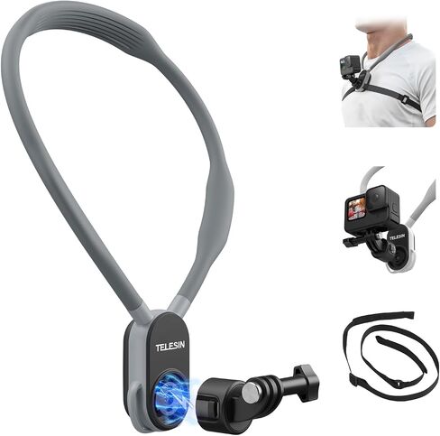 TELESIN S2 Quick Release Magnetic Neck Mount with Fixing Chest Strap | Necklace Lanyard Holder for GoPro 13 12 11 10 9 8 7 6 Go Pro Max Insta360 X3 X4 GO3 Ace Pro DJI Action 5 Pro 3 4 in Kuwait