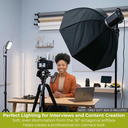BoomBox 36"/91.4 cm Octagonal Softbox w Bowens S-Type Mount V2 - Umbrella-Style Quick-Open Light Modifier for Monolights Strobes and LED Lights, Removable Diffuser & Baffle, Deflector Plate in Saudi Arabia