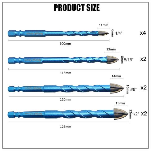 10pcs Masonry Diamond Drill Bits,BeQell 1/4"-1/2" Concrete Diamond Hole Saw Kit for Wood Plastic Brick Ceramic Tile,Carbide Tips Quick Change Shank Core Drill Bit in Saudi Arabia