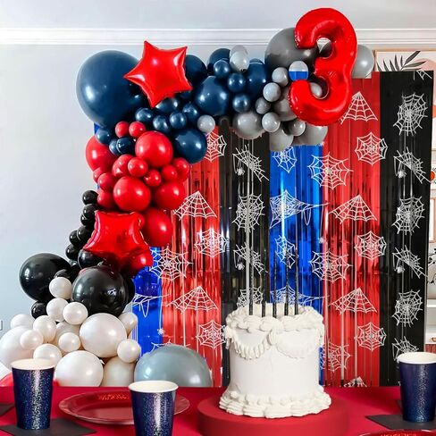 2 Pack Foil Curtain Backdrop, Spider Web Theme Tinsel Fringe Curtains Red Black Blue, Metallic Photo Booth Backdrop Streamers for Birthday Party Decorations Holiday Celebration Supplies in Saudi Arabia