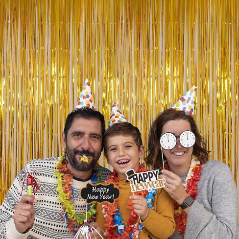 Black Tinsel Fringe Backdrop Curtains for Parties, Melsan 3.2 x 8 ft Black Streamer Photo Backdrop for Birthday, Graduations, New Year Eve Party Decor - Pack of 2 in Saudi Arabia