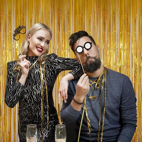Black Tinsel Fringe Backdrop Curtains for Parties, Melsan 3.2 x 8 ft Black Streamer Photo Backdrop for Birthday, Graduations, New Year Eve Party Decor - Pack of 2 in Saudi Arabia
