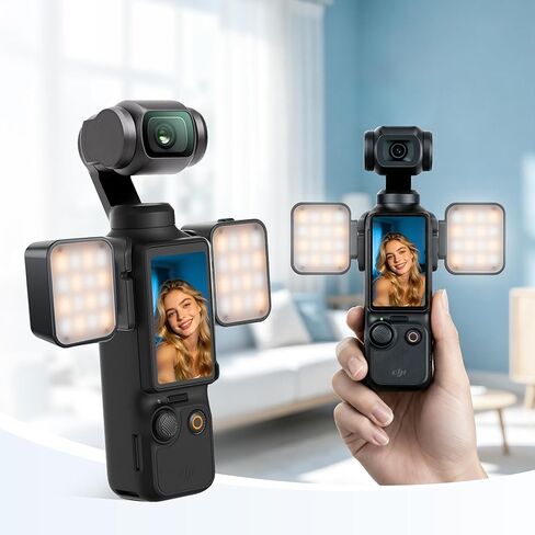 2PCS Magnetic Mini LED Fill Light Auxiliary Light for DJI OSMO Pocket 4/3 | LEEKAI PL15 CRI≥95, 3-Color Temp 2500-6500K Brightness Adjustable, 1.5W Rechargeable 500mAh with Camera Body Mount in Saudi Arabia