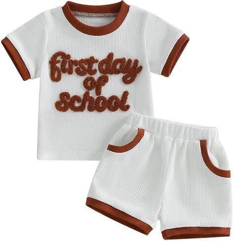 Bmnmsl Little Boy Back to School Outfit First Day of School Embroidery T-Shirt Shorts Set Kindergarten Preschool Clothes in Kuwait