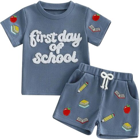 Bmnmsl Little Boy Back to School Outfit First Day of School Embroidery T-Shirt Shorts Set Kindergarten Preschool Clothes in Kuwait