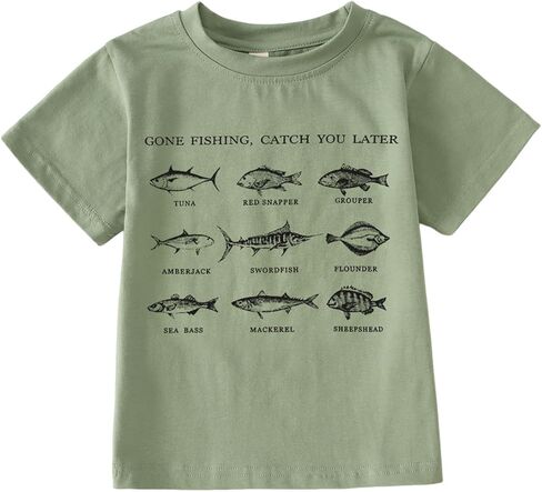 Ritatte Toddler Boy Gone Fishing Shirt Funny Fish Graphic Letter T-Shirt Kids Cute Farm Summer Short Sleeve Tees Tops in Kuwait