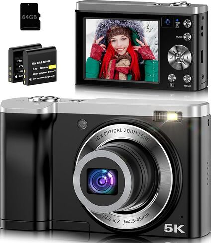 5K Digital Camera 10X Optical Zoom, 56MP Cameras for Photography with Front and Rear Dual Cameras, Vlogging Camera for Photography Travel Camera with 2.8" IPS Touchscreen, 64G Micro Card & 2 Batteries in Saudi Arabia