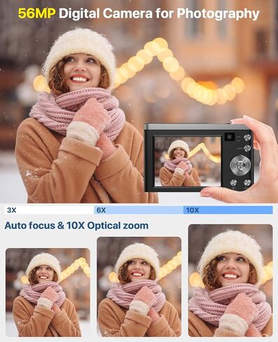 5K Digital Camera 10X Optical Zoom, 56MP Cameras for Photography with Front and Rear Dual Cameras, Vlogging Camera for Photography Travel Camera with 2.8" IPS Touchscreen, 64G Micro Card & 2 Batteries in Saudi Arabia