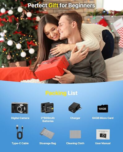 5K Digital Camera 10X Optical Zoom, 56MP Cameras for Photography with Front and Rear Dual Cameras, Vlogging Camera for Photography Travel Camera with 2.8" IPS Touchscreen, 64G Micro Card & 2 Batteries in Saudi Arabia