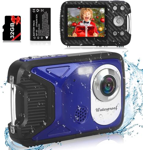 Waterproof Digital Camera with 32GB Card HD 1080P 36MP Underwater Digital Camera for Kids Teens Students Boys Girls(Blue) in Saudi Arabia
