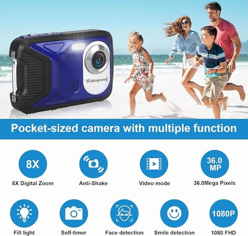 Waterproof Digital Camera with 32GB Card HD 1080P 36MP Underwater Digital Camera for Kids Teens Students Boys Girls(Blue) in Saudi Arabia