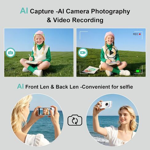 AI Camera for Student with 4" Touch Screen & Dual Lens, Digital Camera with AI Dialogue Talking,AI Recongnize Item by Photo,AI Photography for Hairstyle/Background/Portrait/Artistic Photos in Saudi Arabia