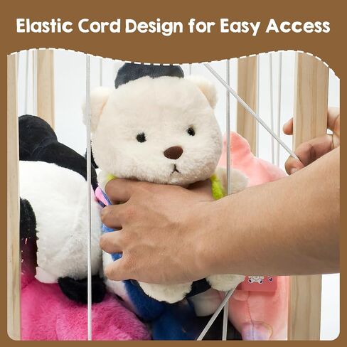 Stuffed Animal Zoo Storage with Wheels, Mobile Wooden Toy Organizer Cage with Elastic Band, Easy Assembly Large Capacity for Nursery Playroom Bedroom in Kuwait