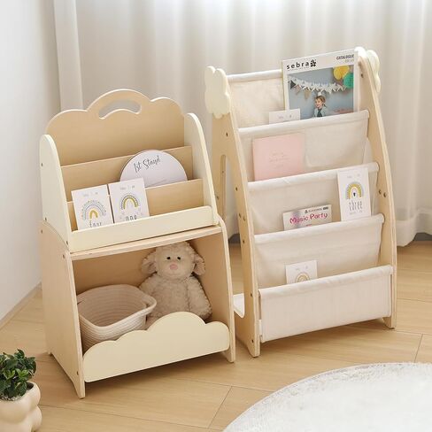 bopoobo Kids Bookshelf with Storage, 3-Piece Modular Wooden Bookcase Organizer for Nursery, Bedroom, Playroom, Easy Assembly, Corner Shelf for Books & Toys, Natural Wood Design (A) in Kuwait