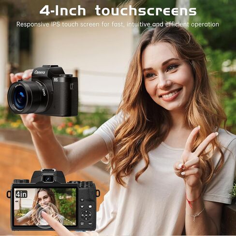 كاميرا رقمية 8K للتصوير الفوتوغرافي، واي فاي وكاميرا تسجيل فيديو بشاشة لمس 4 بوصات لليوتيوب مع عدسة مزدوجة، وكاميرات تسجيل فيديو بدقة 64 ميجابكسل، وتكبير رقمي 16X مع بطاقة TF سعة 32 جيجابايت، وبطارية 3000 مللي أمبير في الساعة، وغطاء عدسة، أسود in Kuwait