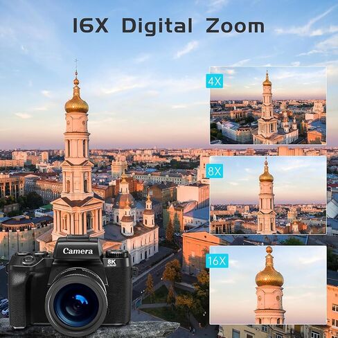 كاميرا رقمية 8K للتصوير الفوتوغرافي، واي فاي وكاميرا تسجيل فيديو بشاشة لمس 4 بوصات لليوتيوب مع عدسة مزدوجة، وكاميرات تسجيل فيديو بدقة 64 ميجابكسل، وتكبير رقمي 16X مع بطاقة TF سعة 32 جيجابايت، وبطارية 3000 مللي أمبير في الساعة، وغطاء عدسة، أسود in Kuwait