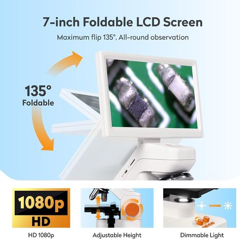 MT3-4 Digital Microscope 1200X USB, 7" Screen for Kids Adults | Professional Microscopio with 5MP CMOS & 3D Stage, Compatible with Windows, Mac, Pad & Phone in Saudi Arabia