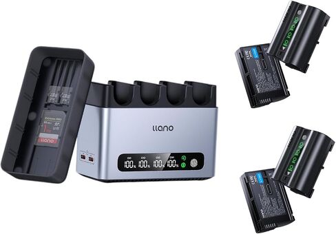 llano Aurora EN-EL15C Battery 4-Pack (2600mAh Each) and 65W Quad-Slot USB-C Charger Set for Nikon Z8 Z7II Z6III Zf Z6II Z6 D850 D780 – Fast Charging Kit with Touch Display & Reverse Power in Saudi Arabia