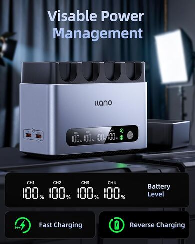 llano Aurora EN-EL15C Battery 4-Pack (2600mAh Each) and 65W Quad-Slot USB-C Charger Set for Nikon Z8 Z7II Z6III Zf Z6II Z6 D850 D780 – Fast Charging Kit with Touch Display & Reverse Power in Saudi Arabia
