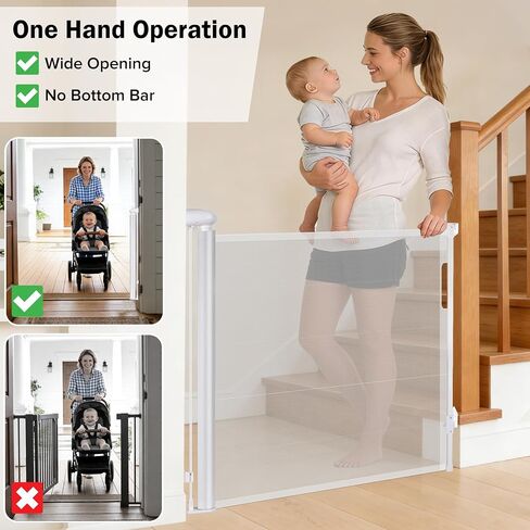 Retractable Baby Safety Gate, 33.8" Tall Extends to 55" Wide, Dual Lock, Adjustable Mounting, Extendable Pet Gate for Hallways, Stairs, Indoor & Outdoor（White） in Saudi Arabia