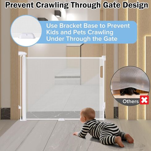 Retractable Baby Safety Gate, 33.8" Tall Extends to 55" Wide, Dual Lock, Adjustable Mounting, Extendable Pet Gate for Hallways, Stairs, Indoor & Outdoor（White） in Saudi Arabia