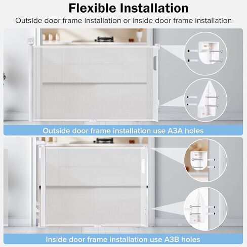 Retractable Baby Safety Gate, 33.8" Tall Extends to 55" Wide, Dual Lock, Adjustable Mounting, Extendable Pet Gate for Hallways, Stairs, Indoor & Outdoor（White） in Saudi Arabia