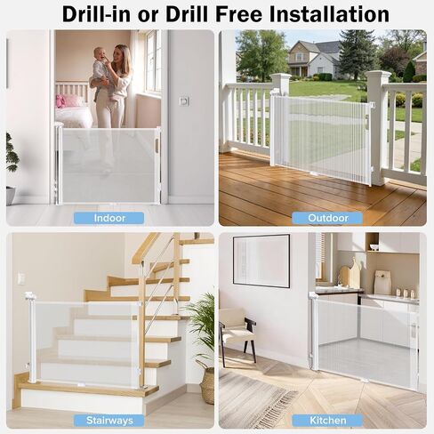 Retractable Baby Safety Gate, 33.8" Tall Extends to 55" Wide, Dual Lock, Adjustable Mounting, Extendable Pet Gate for Hallways, Stairs, Indoor & Outdoor（White） in Saudi Arabia