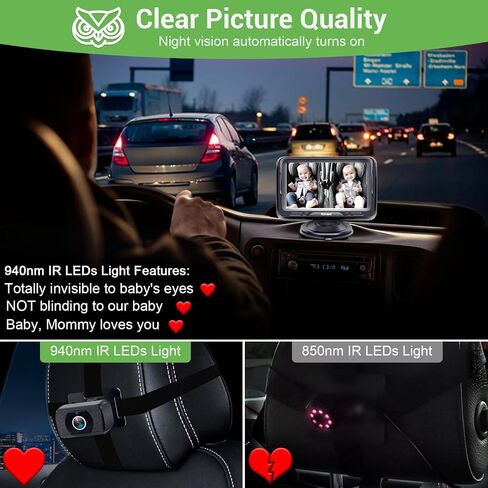Baby Car Camera Easy Install: HD 1080P Eye Protection Clear Night Vision - Rear Facing Stability Backseat Camera with Monitor for Car Seat Travel 360° Rotation N06 | Rear Facing Stability Backseat Camera with Monitor for Car Seat Travel 360° Rotation N06 in Kuwait