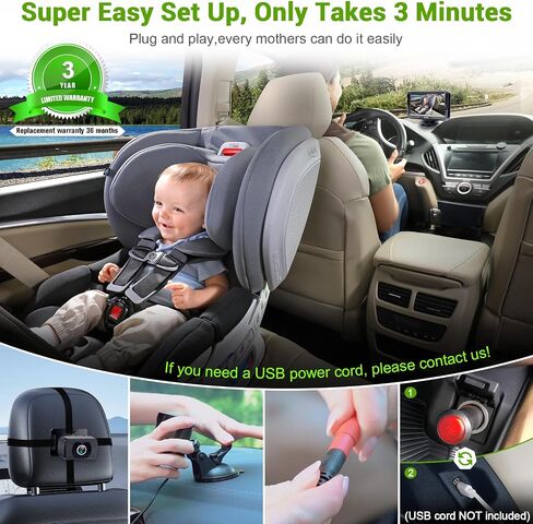 Baby Car Camera Easy Install: HD 1080P Eye Protection Clear Night Vision - Rear Facing Stability Backseat Camera with Monitor for Car Seat Travel 360° Rotation N06 | Rear Facing Stability Backseat Camera with Monitor for Car Seat Travel 360° Rotation N06 in Kuwait
