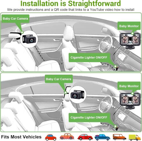 Baby Car Camera Easy Install: HD 1080P Eye Protection Clear Night Vision - Rear Facing Stability Backseat Camera with Monitor for Car Seat Travel 360° Rotation N06 | Rear Facing Stability Backseat Camera with Monitor for Car Seat Travel 360° Rotation N06 in Kuwait