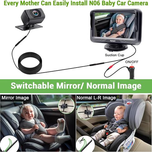 Baby Car Camera Easy Install: HD 1080P Eye Protection Clear Night Vision - Rear Facing Stability Backseat Camera with Monitor for Car Seat Travel 360° Rotation N06 | Rear Facing Stability Backseat Camera with Monitor for Car Seat Travel 360° Rotation N06 in Kuwait
