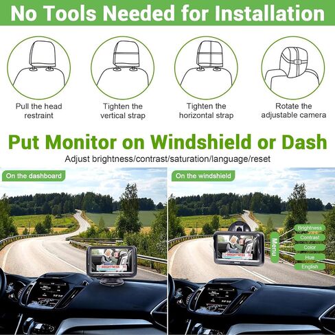 Baby Car Camera Easy Install: HD 1080P Eye Protection Clear Night Vision - Rear Facing Stability Backseat Camera with Monitor for Car Seat Travel 360° Rotation N06 | Rear Facing Stability Backseat Camera with Monitor for Car Seat Travel 360° Rotation N06 in Kuwait