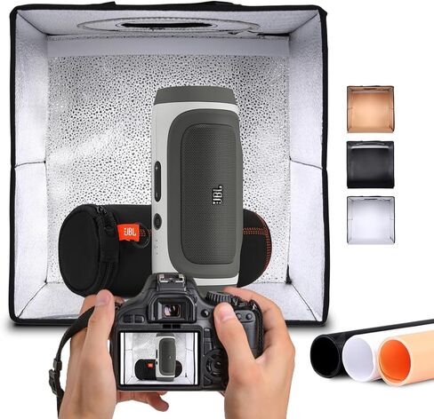 NK Folding Photo Studio Light Box (40 x 40 cm) – 120 LEDs, 3 Light Temperatures, Adjustable Brightness x10, RA90, Small Jewellery Products, Carry Handle (6 Coloured Backgrounds) in Saudi Arabia