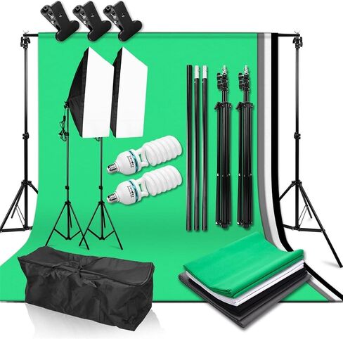 Softbox Lighting Kit 2 * 2m Background Support System 4color Backdrop 135w Bulb Softbox Continuous Lighting Kit (Color : A Size : Kit) in Saudi Arabia