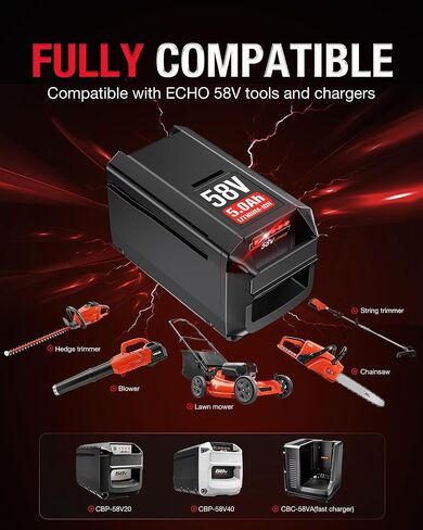 5.0Ah Battery Replacement for Echo 58V Battery, 290Wh 1200+ Cycles Li-ion Battery, Fits Echo 58V Cordless Power Tools, for Echo Battery in Kuwait
