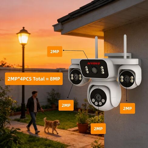 2MP Quad-Lens WiFi Security Camera Wireless Outdoor Indoor Monitor | Cameras for Home Security Outdoor Camera Wireless Color Night Vision Weatherproof Auto Tracking Monitor for Home Garden in Kuwait