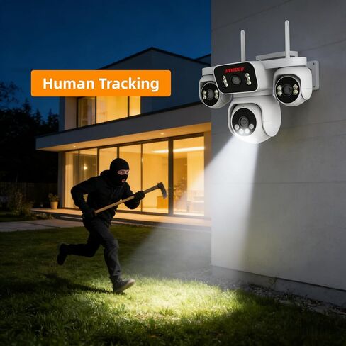 2MP Quad-Lens WiFi Security Camera Wireless Outdoor Indoor Monitor | Cameras for Home Security Outdoor Camera Wireless Color Night Vision Weatherproof Auto Tracking Monitor for Home Garden in Kuwait