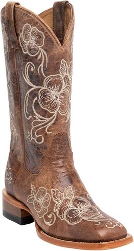 Women's Women'S Lasy Floral Embroidered Western Boot Broad Square Brown 7 1/2 M US in Kuwait