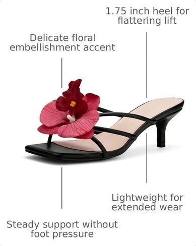 Women's Flower Kitten Heel Strappy Square Open Toe Sandals,Black Pu,6.5 in Saudi Arabia