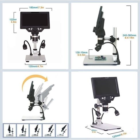 Microscope G1200 Microscope 7 Inch Large Color Screen Large Base LCD Display 12Mp 1-1200X,with Battery, in Kuwait