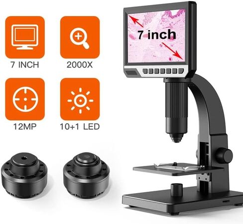 Microscope Kit 2000X Microscope Dual Lens, USB Electronic Video Camera Microscope, 7" Hd 12Mp LCD Microscope Slides, in Kuwait