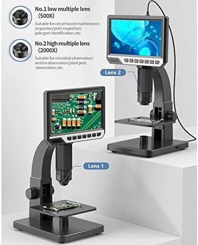 Microscope Kit 2000X Microscope Dual Lens, USB Electronic Video Camera Microscope, 7" Hd 12Mp LCD Microscope Slides, in Kuwait