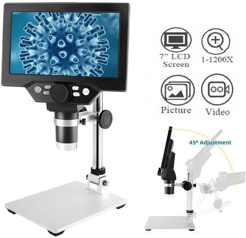 Microscope Kit Video Microscope Electronic 1200X 7 Inch Hd LCD Continuous Amplification Soldering Microscope Microscope Slides,1200X, in Kuwait