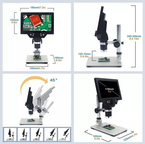 Microscope Kit Video Microscope Electronic 1200X 7 Inch Hd LCD Continuous Amplification Soldering Microscope Microscope Slides,1200X, in Kuwait