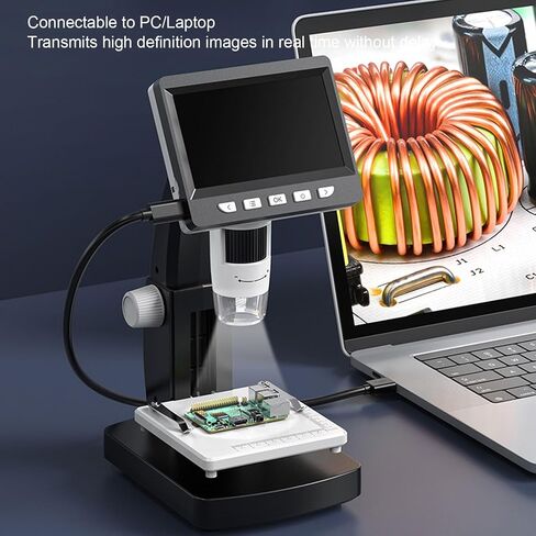 Digital Microscope with 4.3 Inch IPS Screen, Digital Microscope Camera, 50X to 1000X Magnification, 2MP 1080P Electronic Magnifier with 8 LED Lights for Adults and Kids in Saudi Arabia